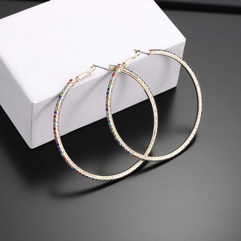 BSJELL Hoop Earrings for Women Large Rhinestone Dazzling Earrings Big Colorful Circle Dangle Hoops (Colourful) - Image 4